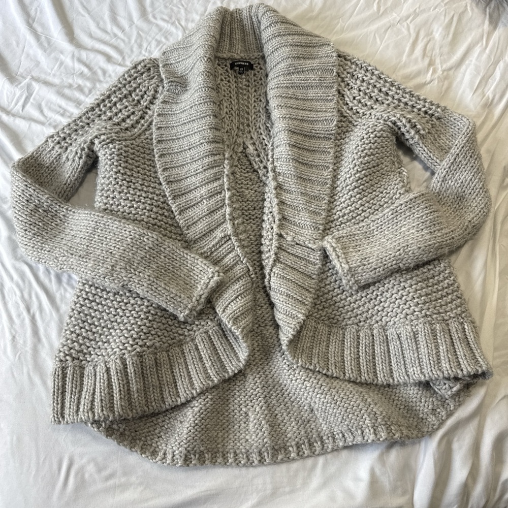 Express Y2K Wool Blend Light Gray Women's Oversized Cozy Grandpa Cardigan